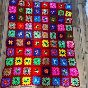 Vintage multi color crochet throw! ADORABLE Boho